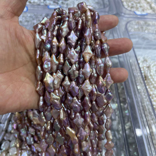 10X14mm cross star pearl white/purple 38cm/string 5A