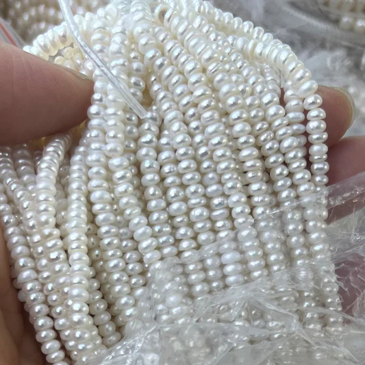 3-4mm button pearls strand white 4A