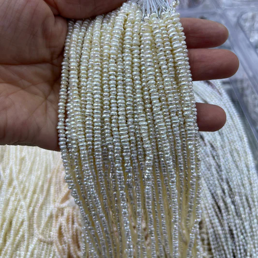 3-4mm button kehsi pearl white/pink 38cm/string 4A