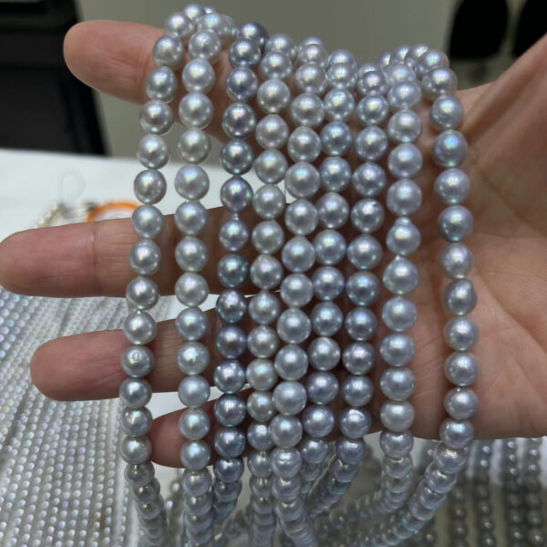 7-8mm akoya pearl necklace blue grey 7-8mm akoya pearl blue with slight flaw