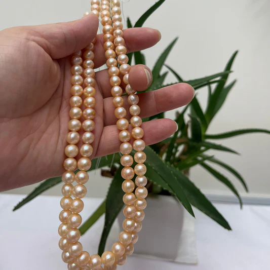 7-8mm round peach pearl necklace 7-8mm near round pearl for jewelry making peach 40cm/string 4A