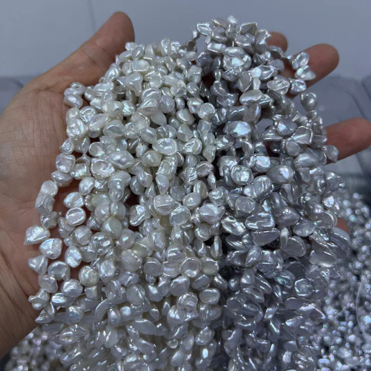 8-9mm keshi pearls petal pearl drill on top 38cm/string silver/white 5A