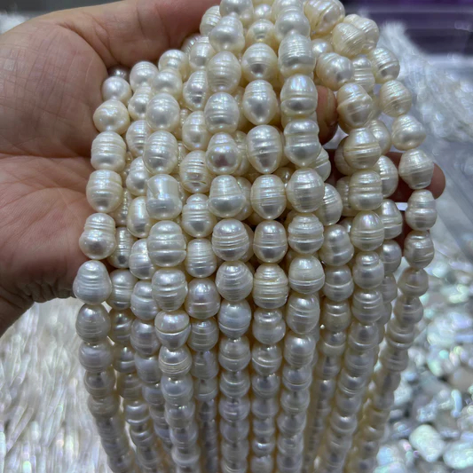 9-10mm rice pearl with strip white 38cm/string 3A