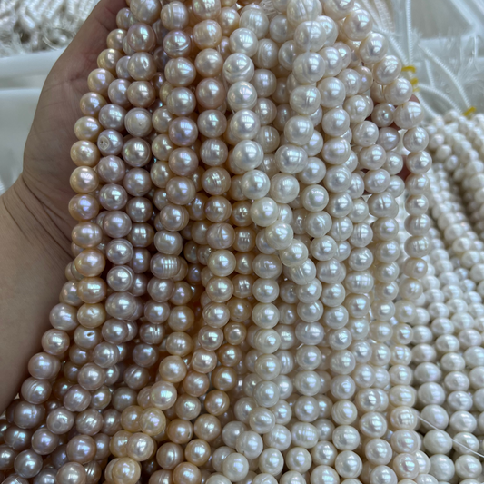 9-10mm round pearl strand wholesale 9-10mm near round pearls white peach purple 40cm/strand with stripe 4A