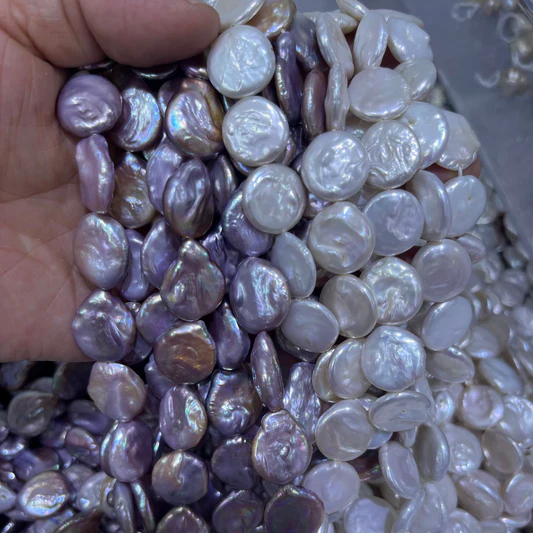 14-15mm coin pearls purple white 40cm/string 4A