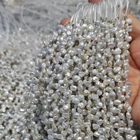 3-4mm keshi pearl drill on top grey/white 36-38cm/string 5A