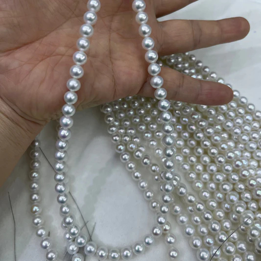 freshwater round pearl wholesale 6.5-7mm round high quality white 40cm/string 5A